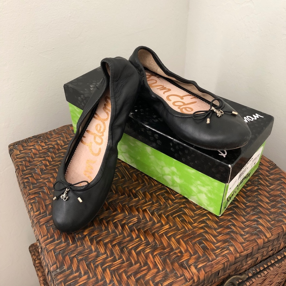 Sam Edelman Felicia Black Leather Ballet Flats Size 7 Classic Comfortable Shoes